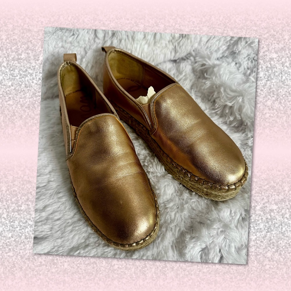Sam Edelman Rose Gold Carrin Leather Platform Metallic Espadrilles
